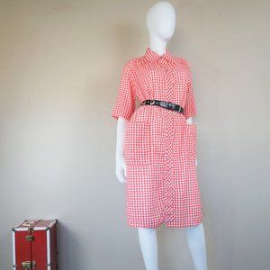 Vintage Red & White Checkered Button Up Shirt Dress